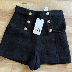 Zara high waisted black plaid shorts with gold button new with tag small